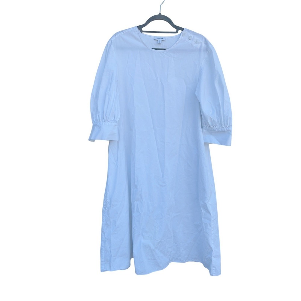 Nordstrom White Cotton Poplin Puff Sleeve Shift Dress Button Shoulder Smallβ